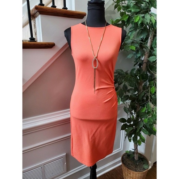 Kenneth Cole Women's Orange Rayon Sleeveless Round Neck Knee Length Dress Size 2 - Picture 2 of 11